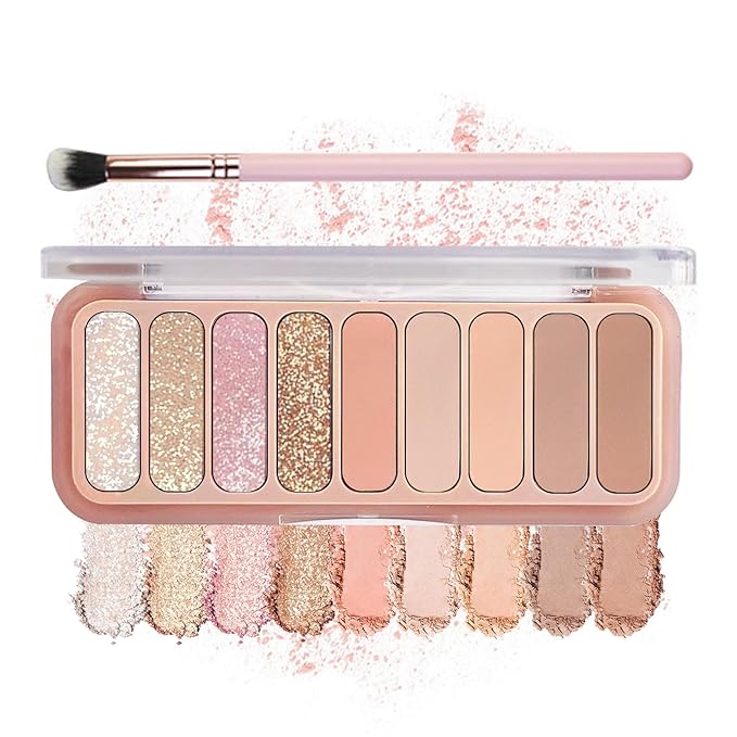 9 Colors Matte Naked Eyeshadow Palette Natural Nude Shimmer Glitter Eyeshadow Palette Ultra-Blendable Highly Pigmented Eye Shadow Makeup Palette with Brush-02 Rose Pink