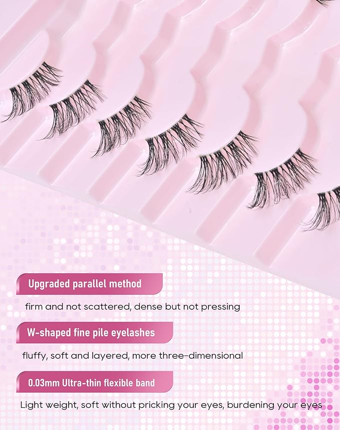 Half Lashes Natural Half Eyelashes Clear Band Wispy Corner Lashes 7 Pairs HF2