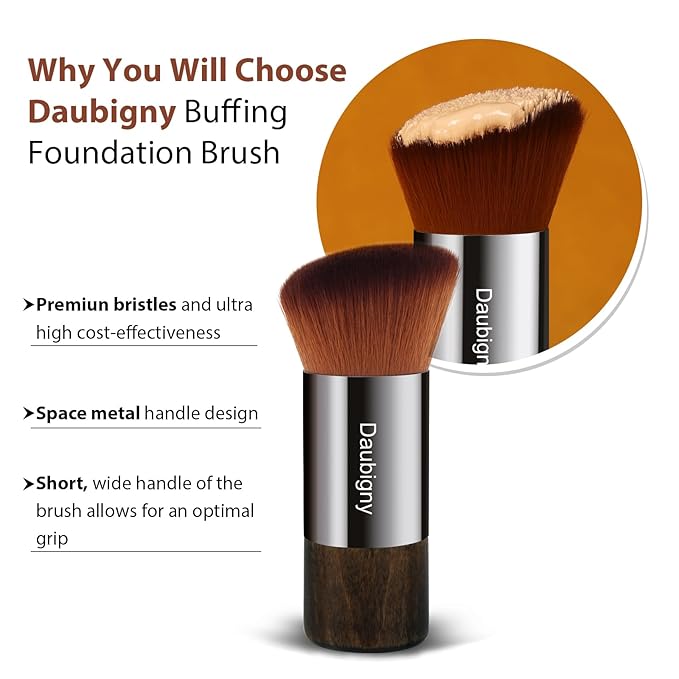Daubigny Foundation Brush for Liquid Makeup, Self Tanner Brush Flat Top Kabuki Professional Makeup Brushes Blending Mineral Powder Buffing Stippling Makeup Tools