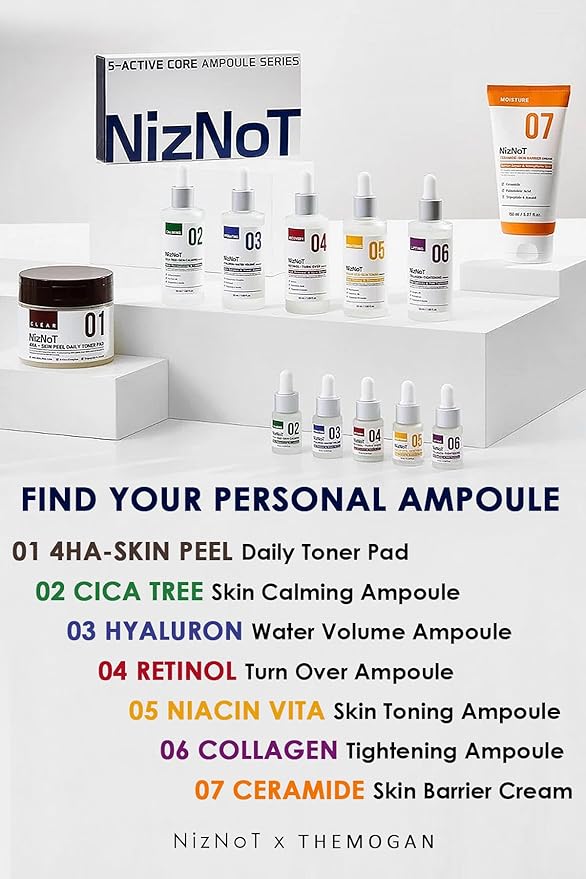 NizNoT 5-Active Core Ampoule 10ml X 5 Set – Aging Killer Peptide for Anti-Aging, Hydration, Skin Tone Improvement & Elasticity – Award-Winning Korean Skincare