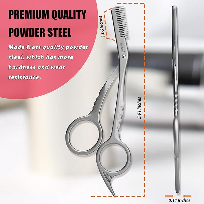 Eyebrow Trimming Scissors with Combs, Eyebrow Trimmers, Eyebrows Shaping Grooming Kit, Gifts for Men Women Stocking Stuffers, Powder Steel Sliver
