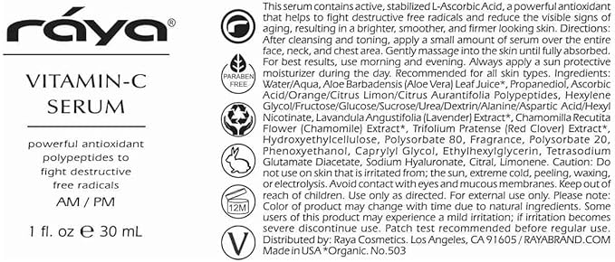 RAYA Advanced Anti-Aging Face Serum | Radiance-Boosting, Lightening Serum for All Skin Types | Vitamin C Skincare for Discoloration Correction & Complexion Improvement