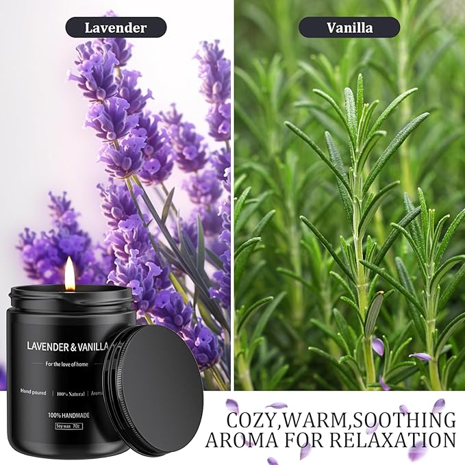 Lavender & Vanilla Candle 7oz, Scented Candles for Men, Long Lasting Soy Candles for Home Scented, Black Mens Candle Gift for Birthday, Annivery, Christmas