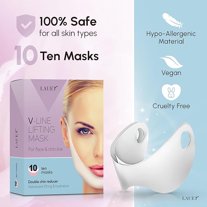 V Shaped Contouring Face Mask Line Shaping Lifting Belt Neck Reduction Jawline Lift Tape Enhancer Face Patch Firming Tightening Skin Chin Up Sculpting Collagen Mask Hyaluronic Acid Aloe Vera 10pcs