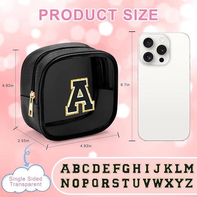 YOOLIFE Initial Makeup Bag Travel Toiletry Bag, Clear Makeup Bag Car Accessories For Women Clear Makeup Bags With Zipper Girlfriend Teacher 7 Year Old Girl Gifts Daughter Gifts Girl Gifts Mini Black D