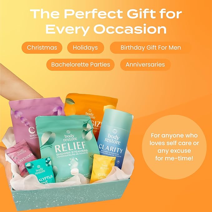 Body Restore Shower Steamers Aromatherapy 15 Pack - Birthday Gifts for Women, Men, Travel Essentials, Stress Relief, Relaxation, Self Care, Bath Bombs - Citrus