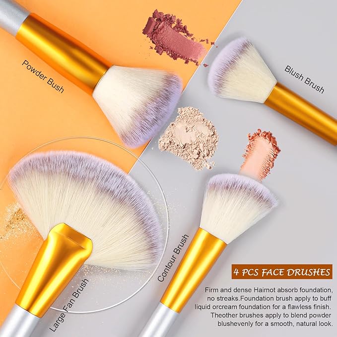 VANDER Makeup Brushes, 24pcs Premium Synthetic Makeup Brush Set for Foundation, Professional Eyeshadow, Eyeliner, Concealer Make up Brush Kit (Without Makeup Bag) Champagne