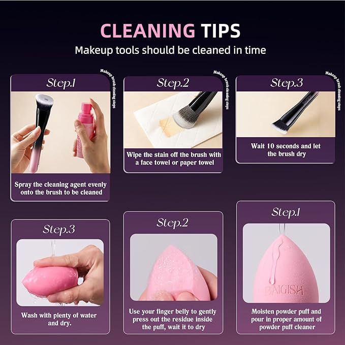 Makeup Brush Set, Flat Top Kabuki Brush Premium Foundation Brush for Liquid, Cream, and Powder with 2 Makeup Sponge for Foundation, Powder, Blush, and Concealer