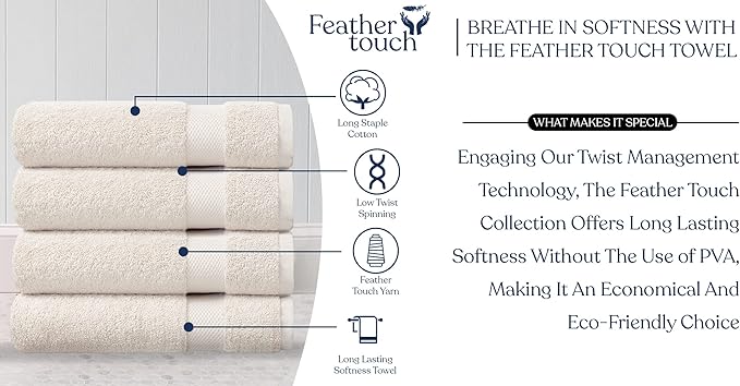 Delara Organic Cotton Luxuriously Plush Bath Towel Pack of 4 | GOTS & OEKO-TEX Certified | Premium Hotel Quality Towels | Feather Touch Technology|650 GSM Long Staple|Soft, Quick Dry & Ultra-Absorbent