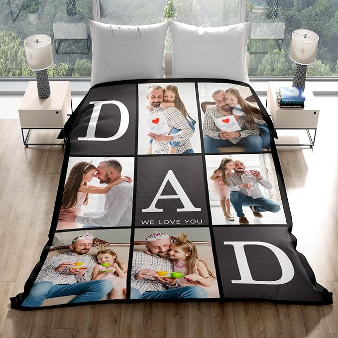 Gifts for Dad Customized Blanket with Photo, Make a Personalized Fathers Day Blankets with Picture to My Dad Custom Memories Souvenir Throw Blanket for Best Daddy Ever