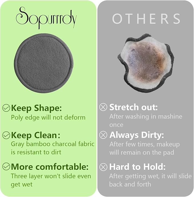 20 Pcs Reusable Makeup Remover Pads - Gray Bamboo Reusable Cotton Rounds with Laundry Bag