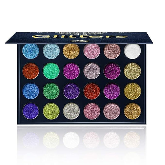 24 Color Pressed Glitter Eyeshadow Palette - Mineral Ultra Shimmer Makeup Palette Eye Shadow Powder Long Lasting Waterproof
