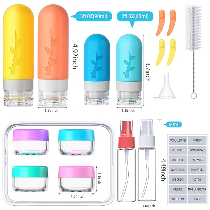 18pack Travel Bottles for Toiletries:Silicone TSA Approved-Containers for Toiletries,Leak Proof Refillable Liqus Shampoo And Conditioner Essentials toiletry Bottles