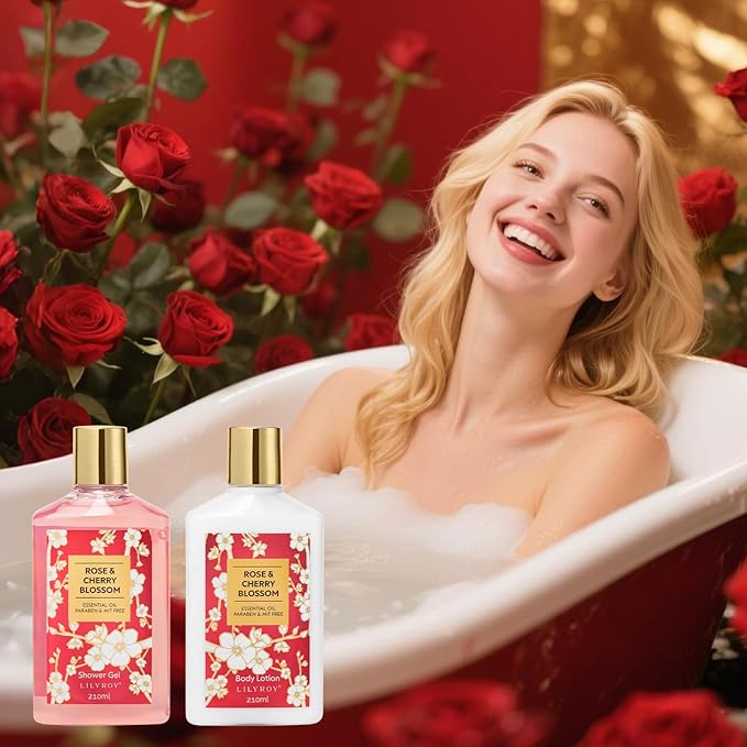 27 Pcs Bath and Body Gifts Basket Set - Rose Spa Gifts Set Skin Care Set for Women, Gift Baskets Set for Mothers Day Mom | Perfect Gifts for Christmas, Birthday, Valentines Day All Occasion Present