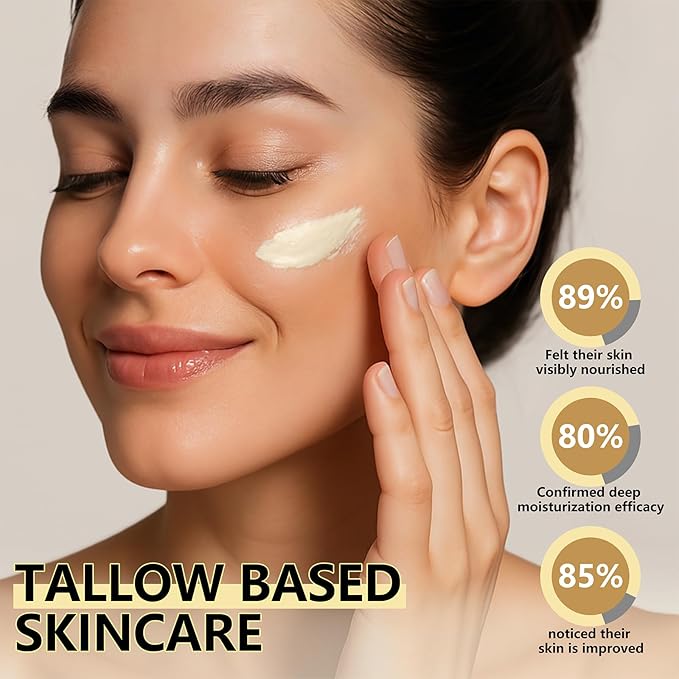 Beef Tallow for Skin, Organic Tallow and Honey Balm for Face, Natural Face Moisturizer, Grass Fed Beef Tallow Skin Care Cream Body Butter, Deep Hydrate and Nourish Dry Skin