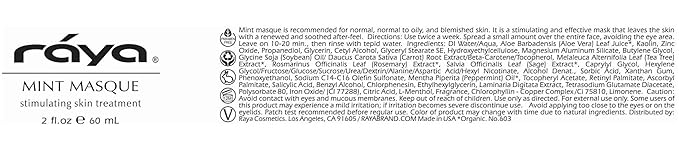 Raya Mint Masque (603) | Cooling and Refreshing Facial Treatment Mask Combination for Oily and Break-Out Prone Skin, Moisturizing,Tightening Pores, Refining Complexion, Paraben-free - 60ml