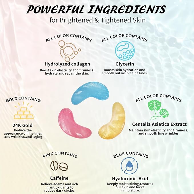 Pink Caffeine Under Eye Patches & 3 in 1 Eye Masks Gift Set, Collagen Eye Patches for Dark Circles Undereye Bags Wrinkles and Puffiness, Skin Care Gift for Her