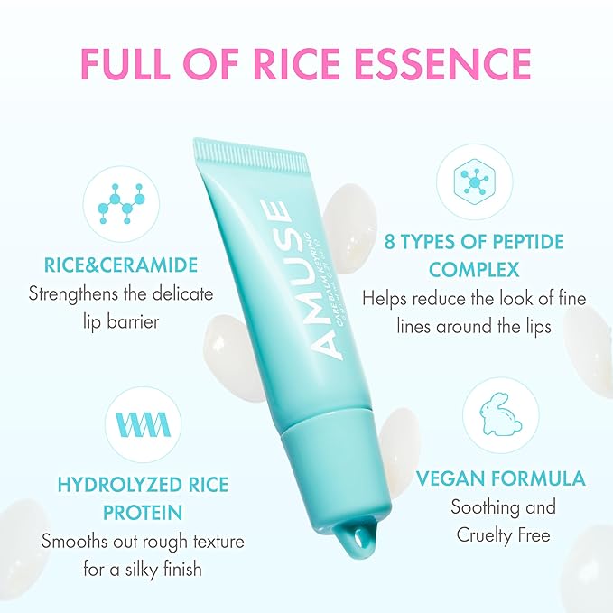 Amuse SEOUL Care Tint Lip Balm Keyring (02 Happy Girl) | Hydrating Lip Balm + Keychain, Rice Extract & Multi-Peptide Complex, Clear Glossy Finish | 0.21 oz
