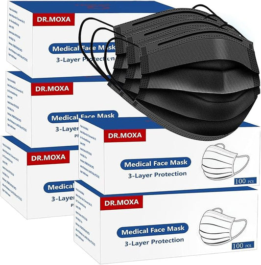 500Pcs Black Medical Disposable Face Mask(5 Boxes, 100pcs/Box) 3-Ply Protection