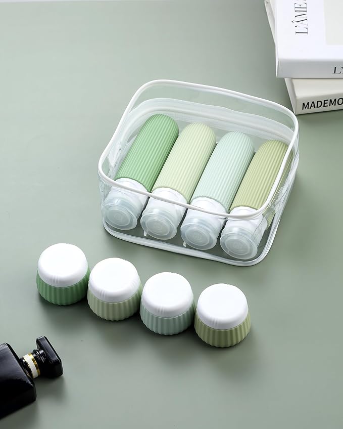 Travel Bottles for Toiletries 8 Pack, Tsa Approved Travel Size Toiletries 3 oz, Travel Containers for Toiletries, with Clear Bag, Leak Proof Silicone Squeezable Travel Essentials Creams Jars