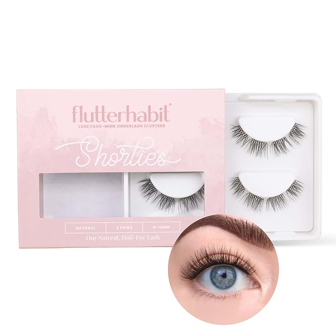 FlutterHabit The Shorties Lashes, 2 Sets of Eyelashes, DIY Natural Lash Extensions, Up to 10 Day Lash Wear, Salon Quality Cluster Eyelashes for a Natural Look, No Glue Included