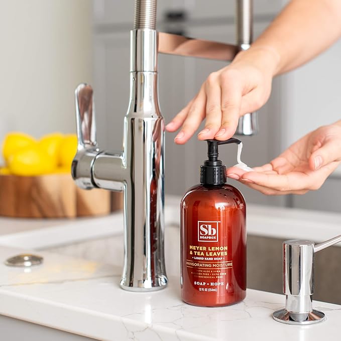 Soapbox Liquid Hand Soap, Meyer Lemon & Tea Leaves - Gentle, Moisturizing Hand Cleanser, Vegan, Cruelty Free Hand Soap for Bathroom and Kitchen, 12oz Pump Bottles (Pack of 3)