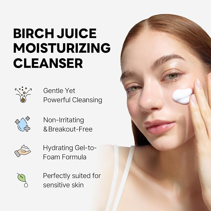ROUND LAB Birch Juice Moisturizing Cleanser | Unclogs hidden sebum, Clears away dead skin cells., Soothing, Low pH, Gel Type Cleanser (5.07 fl.oz)