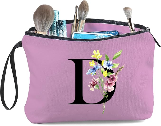 Women Birthday Maid of Honor Monogrammed Gifts for Bride Bridesmaid Sister Friend Her Teacher Makeup Cosmetic Bag with Mirror Mothers Day Christmas Graduation D