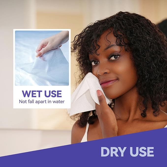 Disposable Face Towels, 10"×12" XL Face Towelette Disposable, Soft Makeup Remover Dry Wipes, Thick Facial Tissue for Women Cleansing, Skin Care, 50 Count (1 Pack)