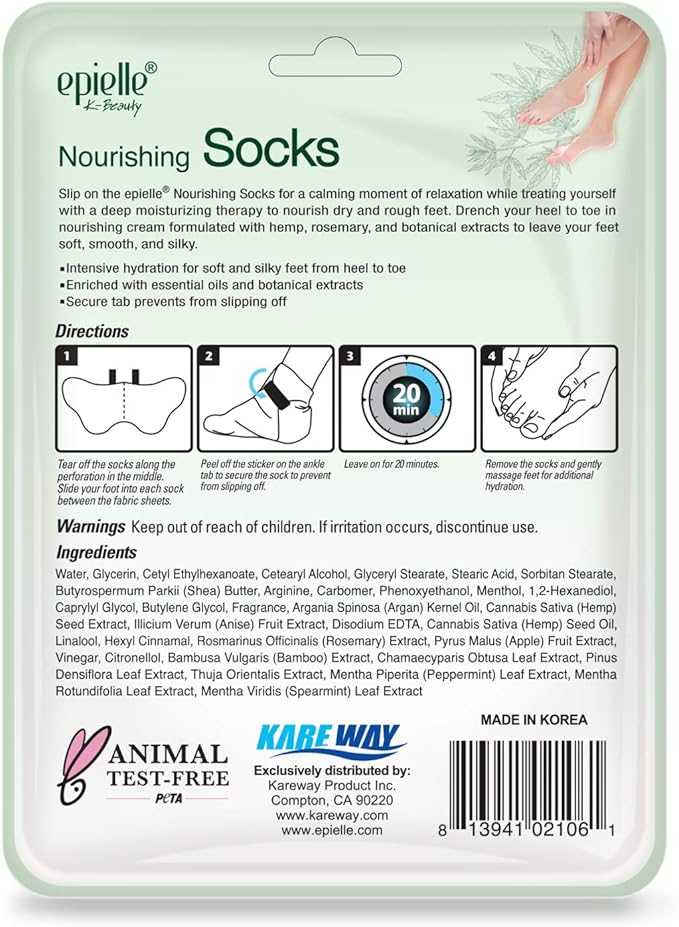 Epielle Nourishing Foot Masks 6 Pairs, Deep Moisturizing Socks for Dry Feet & Cracked Heels, Repair and Nourish with Hemp & Rosemary Extract, Foot Spa & Self Care Gifts for Women, Korean Skin Care