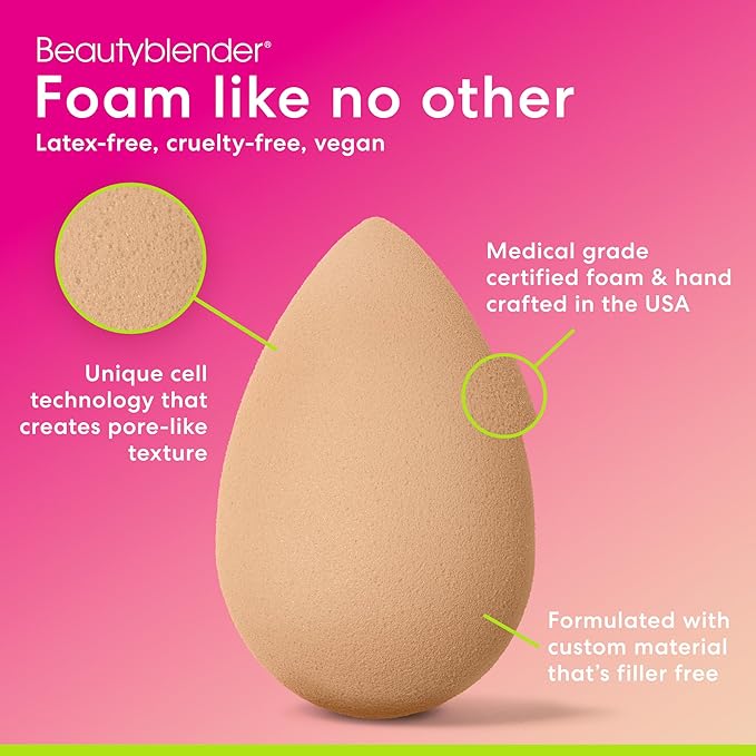 Beautyblender® | Nude Beige Beauty Blender Makeup Sponge, Super-Soft Foam Easily Blends Foundations, Powders & Creams, Made in USA, Reusable, Washable, Streak Free Application, Vegan, Cruelty Free