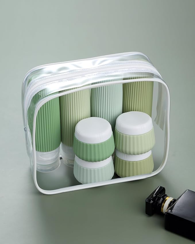 Travel Bottles for Toiletries 8 Pack, Tsa Approved Travel Size Toiletries 3 oz, Travel Containers for Toiletries, with Clear Bag, Leak Proof Silicone Squeezable Travel Essentials Creams Jars