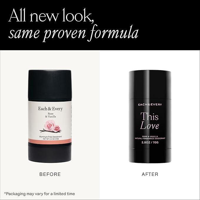 Each & Every Aluminum Free Deodorant for Women & Men, Rose & Vanilla - All Natural Deodorant for Sensitive Skin, EWG Verified - Clean, Baking Soda-Free, Plant-Based Fragrance - 2.5oz, 2 Pack