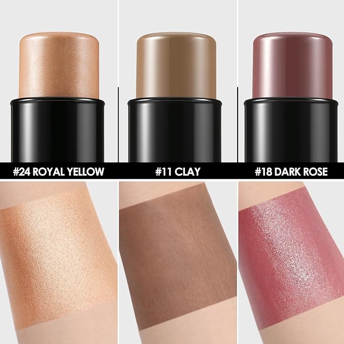 FOCALLURE 3PCS Cream Contour Stick - Highlighter Bronzer Blush Set for Face Sculpting, Non-Greasy Longwear Makeup, Easy to Blend with Natural Matte Finish,SET 6