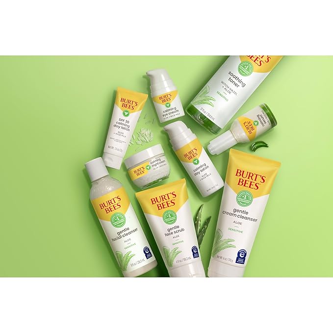 Burt's Bees Calming Night Cream With Aloe and Rice Milk, Face Moisturizer For Sensitive Skin Infuses Skin With Moisture While You Sleep, 98.8 Percent Natural Origin Skin Care, 1.8 oz. Tub