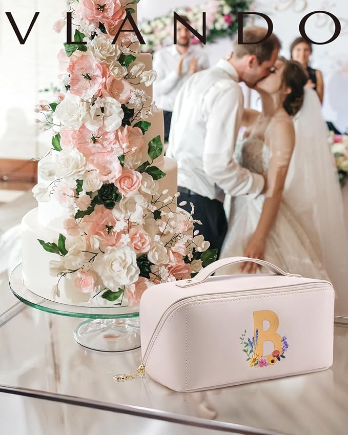 Vlando Mothers Day Gift for Mom,Graduation Gifts Personalized Makeup Organizer Cosmetic Bag,Travel Essential Birthday Gifts for Friends Daughter(Letter B)