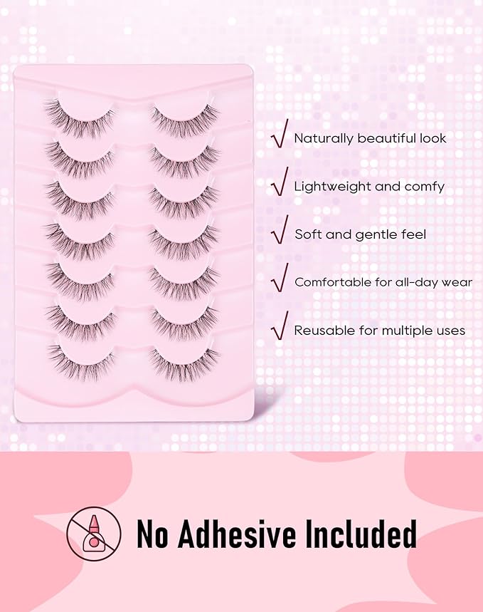Frihappy Natural Lashes Short Lashes Fake Lashes Natural Look Eyelashes Wispy Natural Lashes Clear Band Lashes FRH-11
