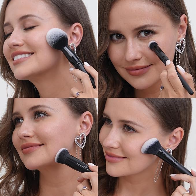 Bueart Design 19Pcs ULTRA SOFT Black labeled DENSE HAIR Makeup Brushes set Contains large powder Flat Foundation Ultimate Blending Make up Brush set Blush Face Brush Concealers contour Eyeshadow