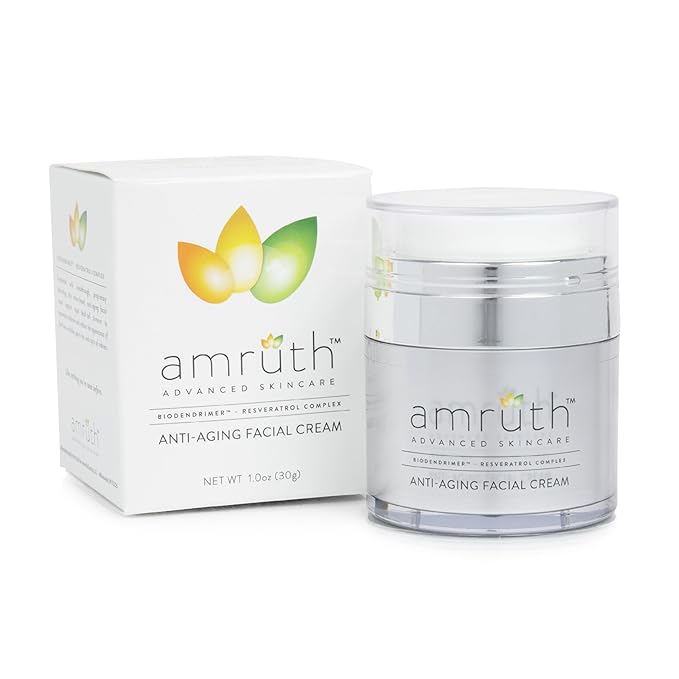 Amruth Resveratrol Daily Anti-Aging Facial Cream, 1oz Jar with Pump, Lightweight, Firms and Nourishes Skin, Smooths Appearance of Fine Lines and Wrinkles