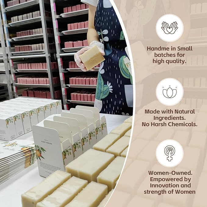 Natural Amor All Natural Handmade Soap Bar, Nourishing 3 pack- Rose Bergamot, Lavender, Unscented Oatmeal Bar Soap, 4.3 OZ each