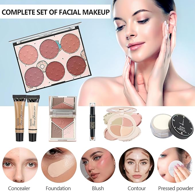 37 Pcs All in One Makeup Kit for Women Full Kit, Makeup Gift Set for Beginners Teenager, Multipurpose Makeup Set Includes Eyeshadow Palette Contour Stick Cosmetic Brush (A204)