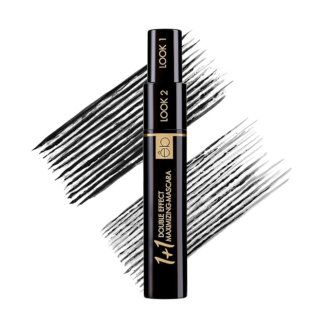 êb être belle Cosmetics 1+1 Double Effect Mascara for Women, 2 in 1 Long Lasting Mascara for Volumizing, Lengthening & Curling, Formula with Keratin, Intense Black Color, Easy Removal
