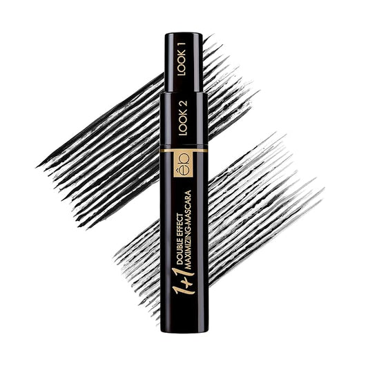 êb être belle Cosmetics 1+1 Double Effect Mascara for Women, 2 in 1 Long Lasting Mascara for Volumizing, Lengthening & Curling, Formula with Keratin, Intense Black Color, Easy Removal