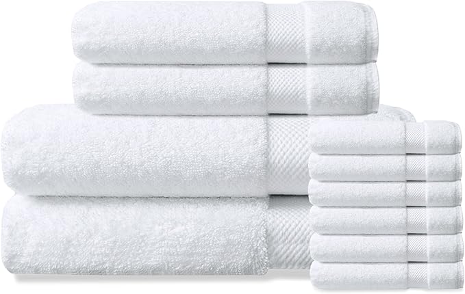 Delara Organic Cotton Luxuriously Plush Bath Towel 10 Piece Set|GOTS & Oeko-TEX Certified|Premium Hotel Quality Towels|Feather Touch Technology|650 GSM Long Staple|Soft, Quick Dry & Ultra-Absorbent