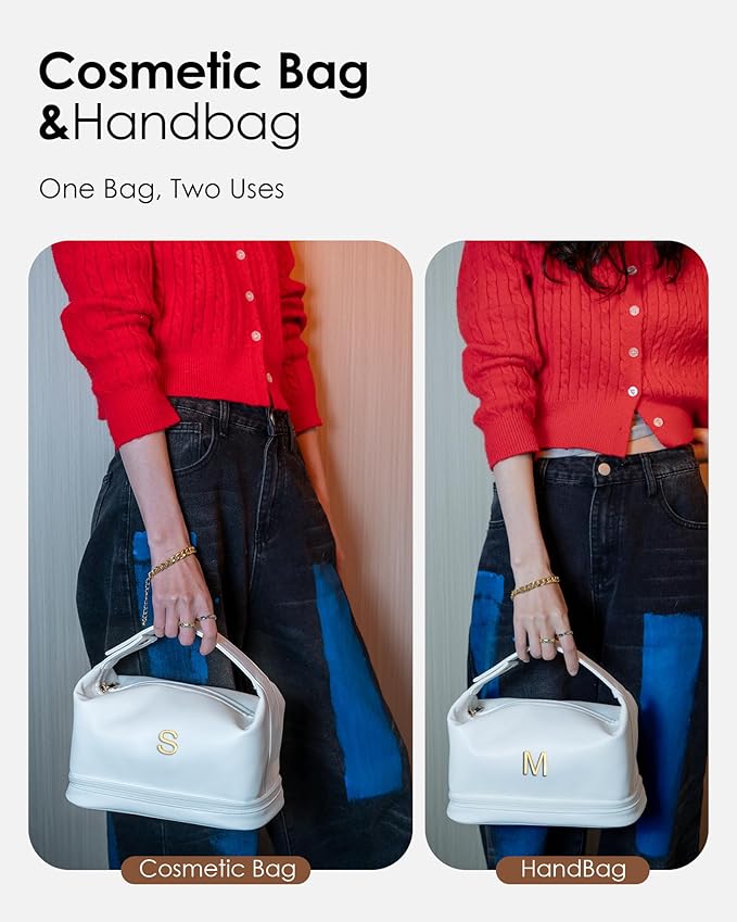 Gifts for Mom, Letter Makeup Bag, Personalized Double Layer Cosmetic Bag with Makeup Brush Organizer, Birthday Gifts for 5 6 7 8 9 10 11 12 Year Old Girls-Graduation Gifts for Her