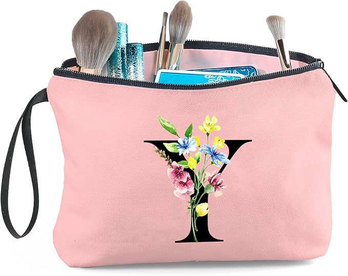 Appreciation Initial Monogram Gifts for Sisters from Sister Employees Team Bride Womens Unique Mom Personalized Makeup Cosmetic Bag with Mirror Mothers Day Christmas Graduation Y