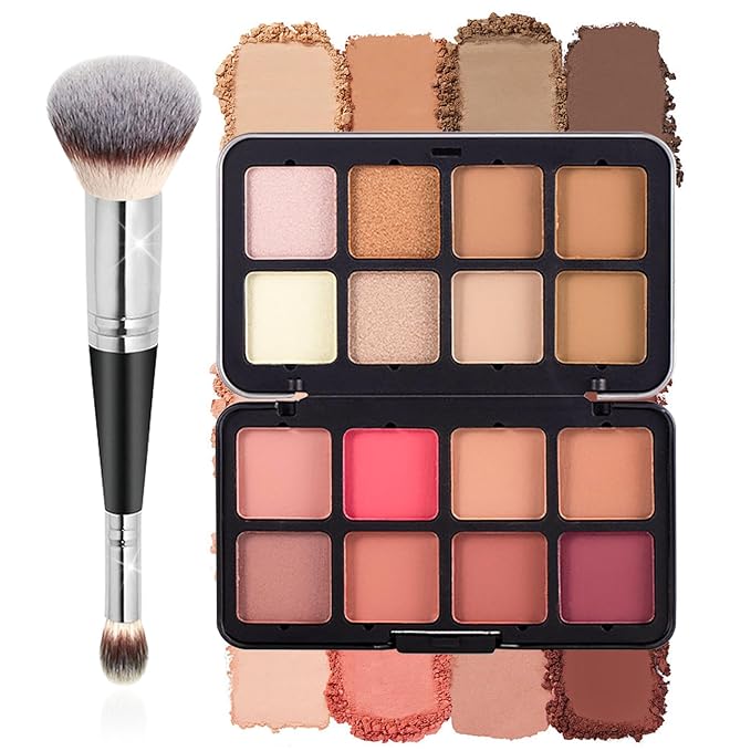 Blush Palette, 16 Colors Highlighter Blush Powder Makeup, Long-Wearing, Smudge Proof, Natural-Looking, Blendable Cruelty-Free Matte Finish, Cream Contour Palette and Blush Palette Face Makeup