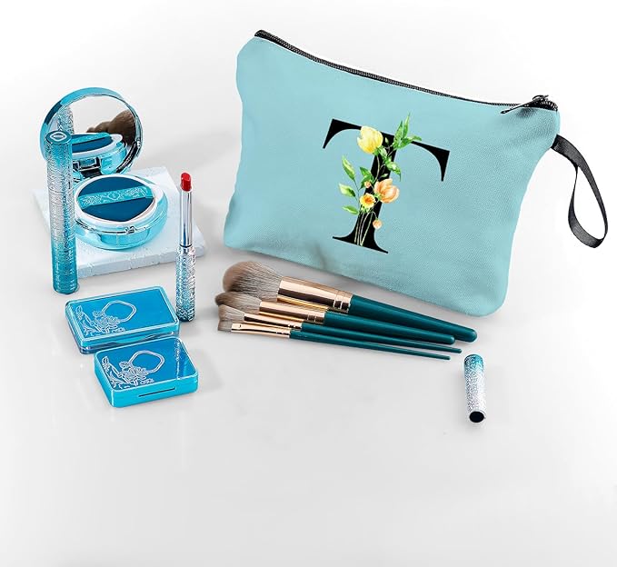 Women Birthday Unique Bride to be Bridal Shower Initial Gifts for Mom Sister Friend Her Teacher Aunt Makeup Cosmetic Bag with Mirror Mothers Day Christmas Graduation T