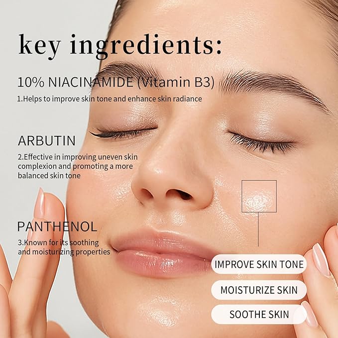 10% Niacinamide Serum, Panthenol, Arbutin Face Serum to Help Improve Uneven Skin Tone and Soothing Skin, Hydrating Serum for Radiant Skin, 30 ml