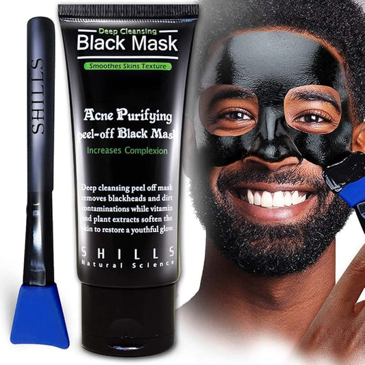 SHILLS Charcoal Mask for Men, Purifying Peel Off Mask, Face Mask Peel Off, Face Mask Deep Clean Pore, Blackhead Remover, 1 Bottle (1.69 fl. oz) and a Brush Set